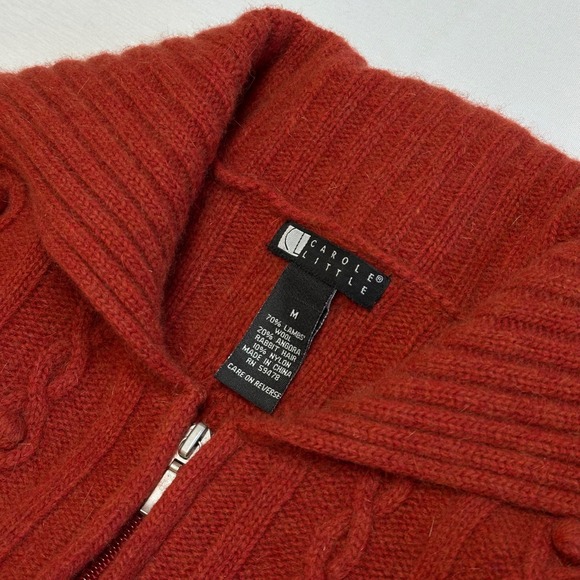 Vintage y2k 90s Red Zip Up Cable Knit Sweater Medium Wool Grunge Goth Vamp - Picture 5 of 8